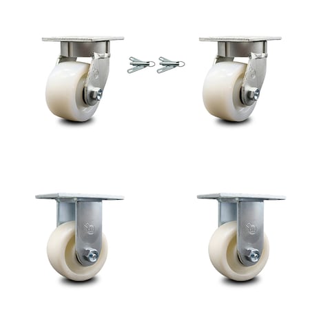 Service Caster 4 Inch Kingpinless Nylon Wheel Caster Swivel Locks 2 Rigid, 2PK SCC-KP30S420-NYR-BSL-2-R-2